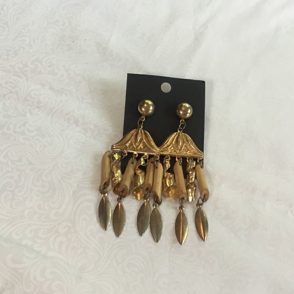 Goldtone  and Bamboo Earrings